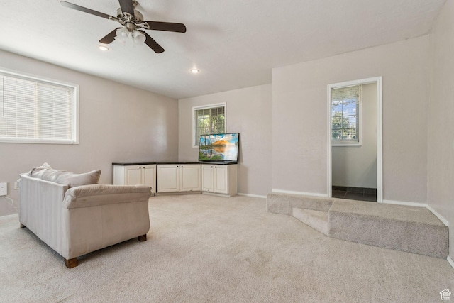 3285 W 6775 S, West Jordan, UT 84084 - living area with a ceiling fan, light carpet, and recessed lighting