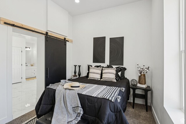 213 E 500 N, Nephi, UT 84648 - bedroom featuring a barn door, ensuite bathroom, and recessed lighting