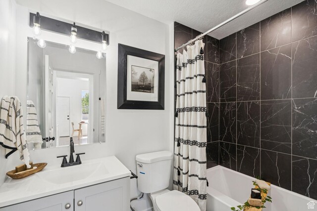 213 E 500 N, Nephi, UT 84648 - full bathroom with vanity, shower / tub combo, and a textured ceiling