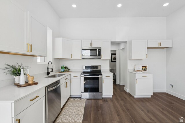 213 E 500 N, Nephi, UT 84648 - kitchen with stainless steel appliances, dark wood-style flooring, white cabinetry, light countertops, and recessed lighting
