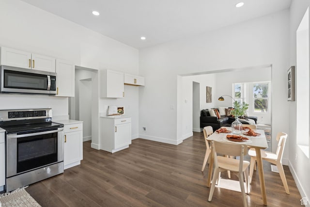 213 E 500 N, Nephi, UT 84648 - kitchen with appliances with stainless steel finishes, dark wood-type flooring, light countertops, white cabinets, and recessed lighting