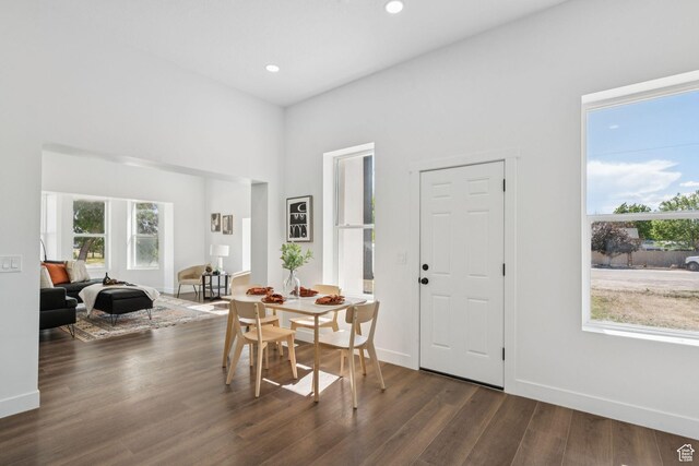 213 E 500 N, Nephi, UT 84648 - dining room with dark wood-style floors, recessed lighting, and a towering ceiling