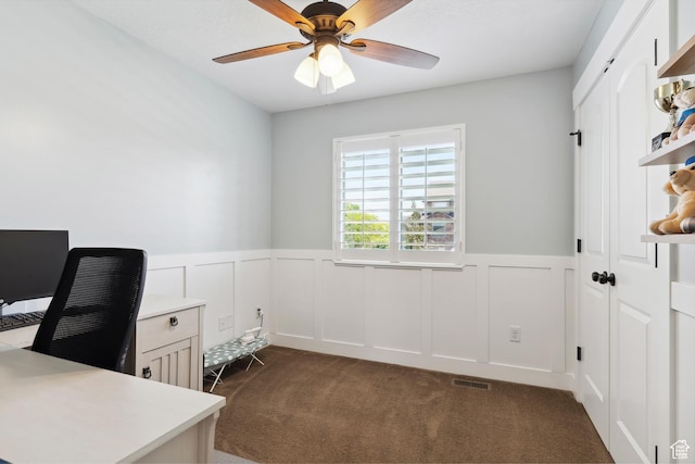 1412 S 4175 W, Syracuse, UT 84075 - unfurnished office with dark colored carpet, ceiling fan, a wainscoted wall, and a decorative wall
