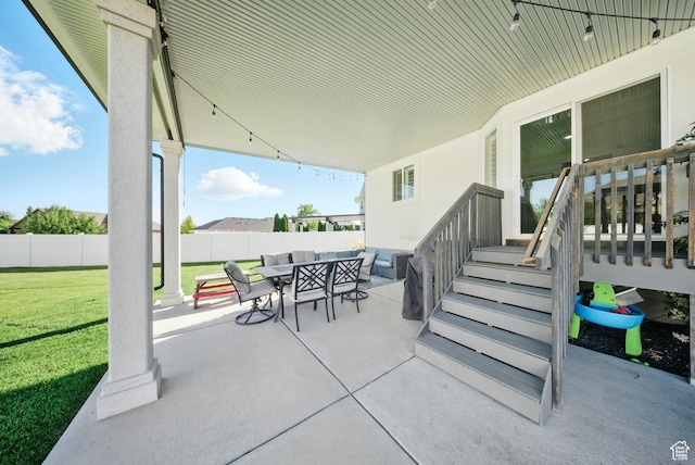 4888 W Transcendent Ct, West Jordan, UT 84081 - fenced backyard with outdoor dining area and a patio