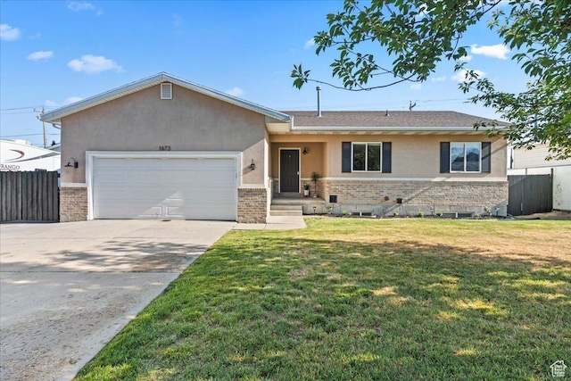 1673 W 9775 S, South Jordan, UT 84095 - ranch-style house with stucco siding, an attached garage, concrete driveway, and brick siding