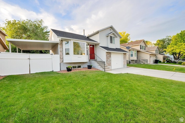 3042 W 8565 S, West Jordan, UT 84088 - tri-level home with driveway, a garage, stone siding, and roof with shingles