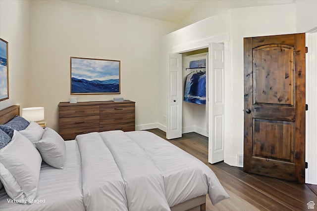 7414 S Regal Dr, West Jordan, UT 84081 - bedroom with dark wood-style floors and lofted ceiling