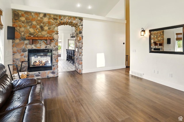 7414 S Regal Dr, West Jordan, UT 84081 - living room featuring a fireplace, wood finished floors, and recessed lighting