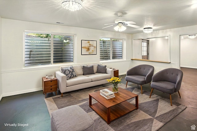 7414 S Regal Dr, West Jordan, UT 84081 - living area with a chandelier and a ceiling fan