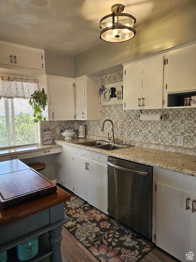 675 W 3300 N, Vernal, UT 84078 - kitchen featuring stainless steel dishwasher, white cabinets, open shelves, and decorative backsplash