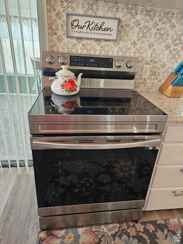 675 W 3300 N, Vernal, UT 84078 - kitchen view of stainless steel range with electric stovetop and wood finished floors