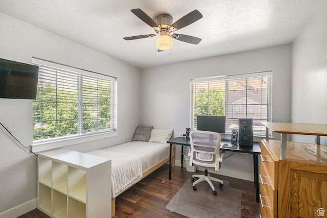 1332 S 1400 E, Provo, UT 84606 - bedroom with dark wood-style floors, an office area, a ceiling fan, and a textured ceiling