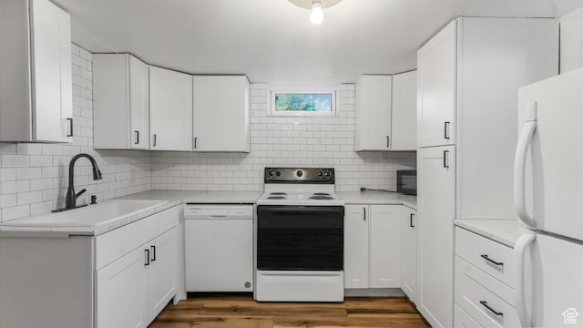 720 N 1200 E, Provo, UT 84606 - kitchen with white appliances, light countertops, backsplash, and white cabinets
