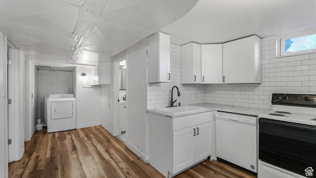 720 N 1200 E, Provo, UT 84606 - kitchen featuring white appliances, washer / clothes dryer, light countertops, and white cabinetry