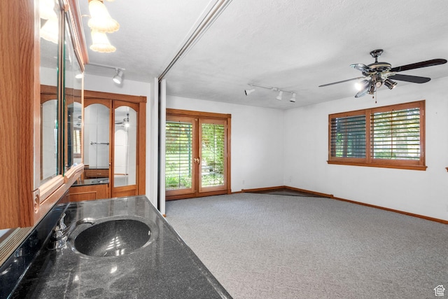 222 S 800 E, Alpine, UT 84004 - kitchen with french doors, rail lighting, carpet flooring, and ceiling fan