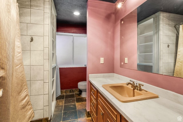 222 S 800 E, Alpine, UT 84004 - bathroom featuring vanity, curtained shower, stone finish flooring, and recessed lighting