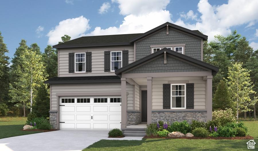 447 W Lefty Ln Unit 1119, Stansbury Park, UT 84074 - craftsman house with stone siding, a garage, driveway, and a front yard