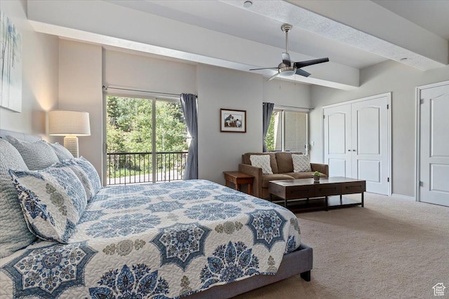 435 Aspen Dr Unit 8, Park City, UT 84098 - carpeted bedroom featuring access to outside, multiple windows, and a ceiling fan