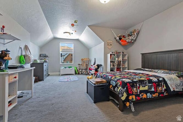 735 W Horizon Dr, Lehi, UT 84043 - bedroom featuring carpet flooring, a textured ceiling, and lofted ceiling