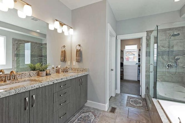 735 W Horizon Dr, Lehi, UT 84043 - bathroom with a stall shower, double vanity, a walk in closet, and a bath