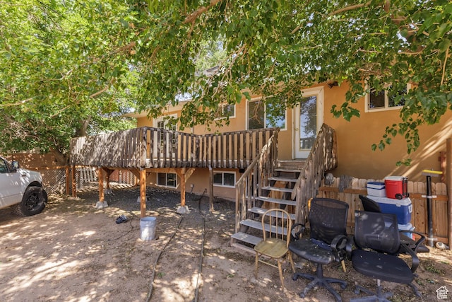 577 W 400 S, Hurricane, UT 84737 - back of property featuring stucco siding, stairway, and a wooden deck