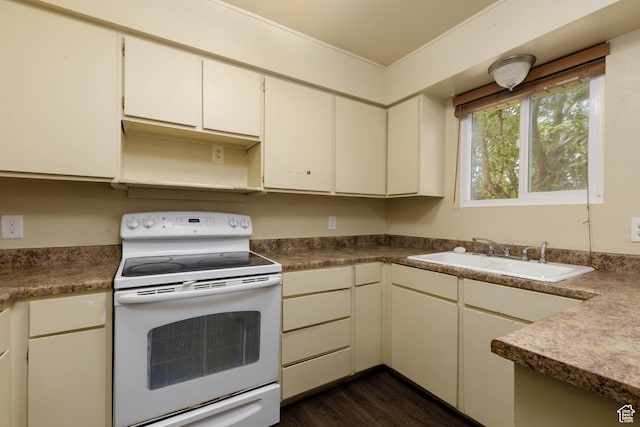 577 W 400 S, Hurricane, UT 84737 - kitchen featuring white range with electric stovetop and dark wood-type flooring