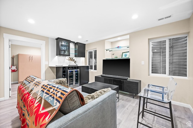 369 E 9th Ave, Salt Lake City, UT 84103 - living room with a dry bar, light wood-type flooring, and recessed lighting
