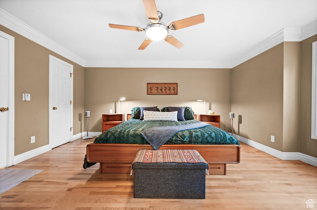 369 E 9th Ave, Salt Lake City, UT 84103 - bedroom with crown molding, light wood-type flooring, and ceiling fan