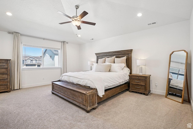 7215 N Clear Meadow Way, Eagle Mountain, UT 84005 - bedroom featuring light colored carpet, recessed lighting, and a ceiling fan