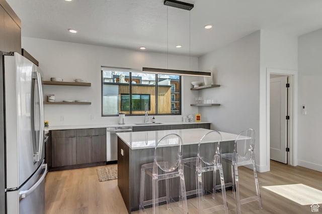 4186 S Main St Unit O217, Millcreek, UT 84107 - kitchen featuring open shelves, freestanding refrigerator, dishwasher, modern cabinets, and recessed lighting