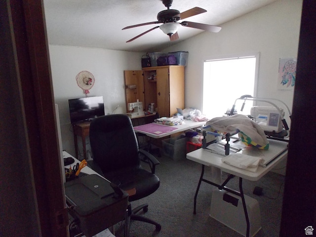 165 S 200th Ct W, Vernal, UT 84078 - carpeted home office featuring lofted ceiling and ceiling fan