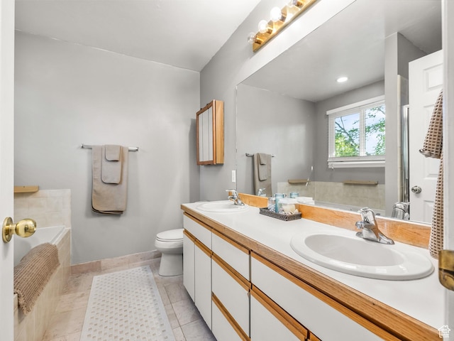 1705 E Plata Way, Sandy, UT 84093 - bathroom with a garden tub, double vanity, and tile patterned flooring