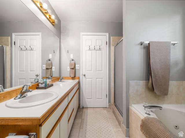 1705 E Plata Way, Sandy, UT 84093 - bathroom featuring double vanity, a stall shower, and a tub with jets
