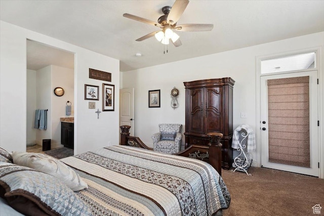 2892 W 2500 N, Clinton, UT 84015 - carpeted bedroom with ceiling fan and ensuite bathroom