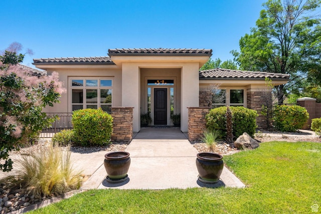 1285 Summerwood Cir, Santa Clara, UT 84765 - view of front of home with a tile roof, stone siding, and stucco siding