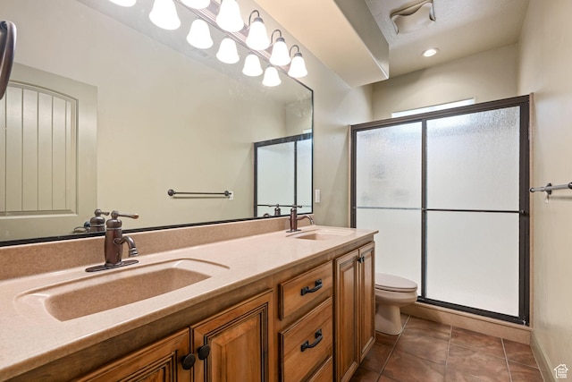 1285 Summerwood Cir, Santa Clara, UT 84765 - full bathroom featuring a shower stall, tile patterned flooring, double vanity, and recessed lighting