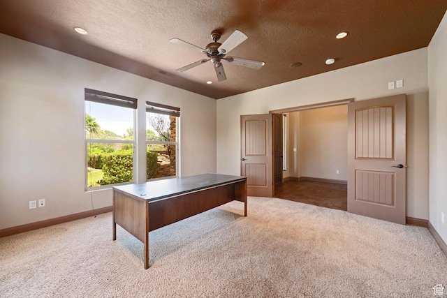 1285 Summerwood Cir, Santa Clara, UT 84765 - unfurnished office featuring carpet floors, a ceiling fan, a textured ceiling, and recessed lighting