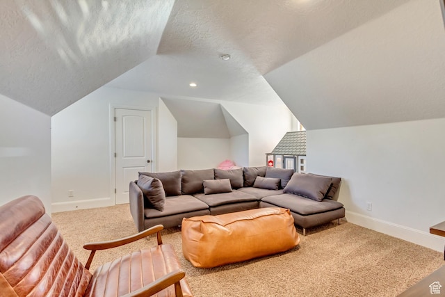 338 S Holdaway Rd, Vineyard, UT 84059 - carpeted cinema room featuring a textured ceiling, lofted ceiling, and recessed lighting