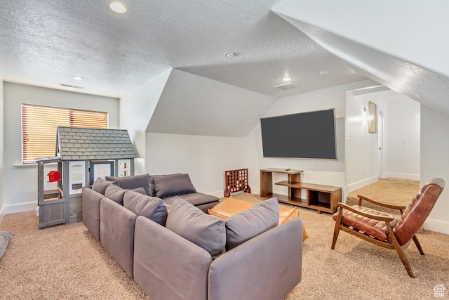 338 S Holdaway Rd, Vineyard, UT 84059 - carpeted cinema room with a textured ceiling, lofted ceiling, and recessed lighting