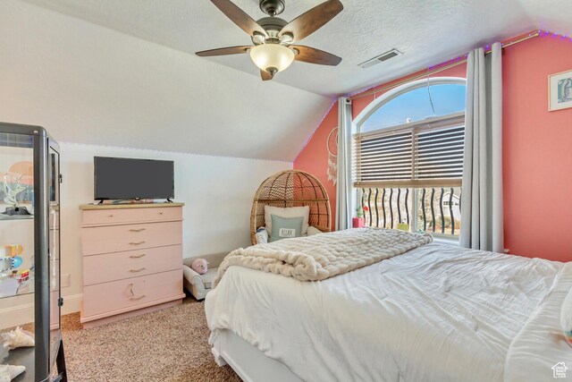 338 S Holdaway Rd, Vineyard, UT 84059 - bedroom featuring lofted ceiling, carpet floors, a ceiling fan, and access to outside