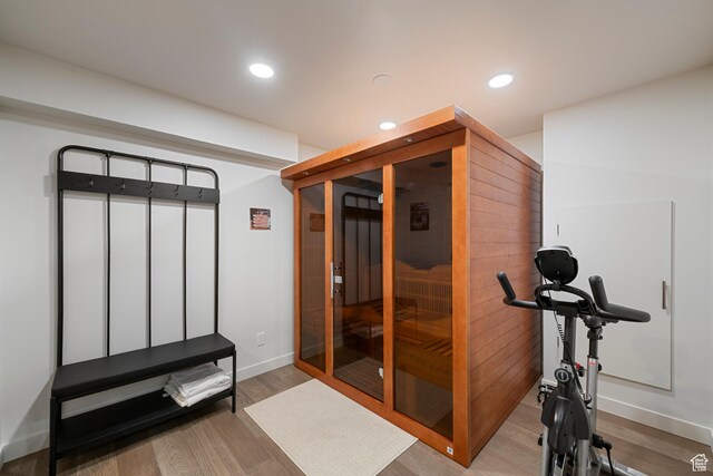 6691 Woods Rose Dr Unit 45, Park City, UT 84098 - workout room with wood finished floors and recessed lighting