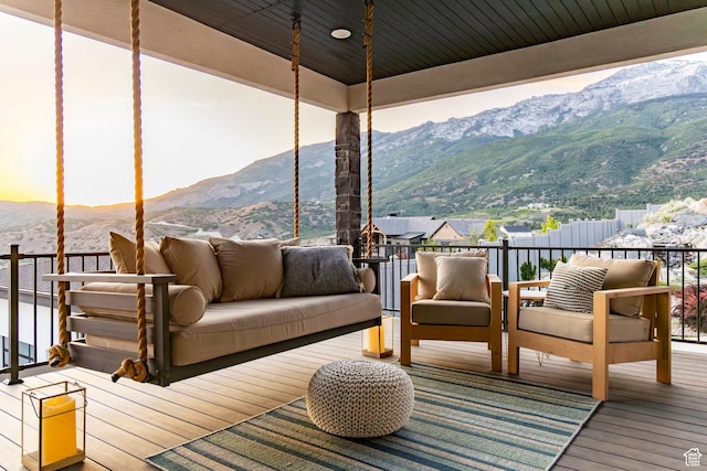 1621 E Box Elder Cir, Alpine, UT 84004 - wooden deck featuring an outdoor hangout area and a mountain view