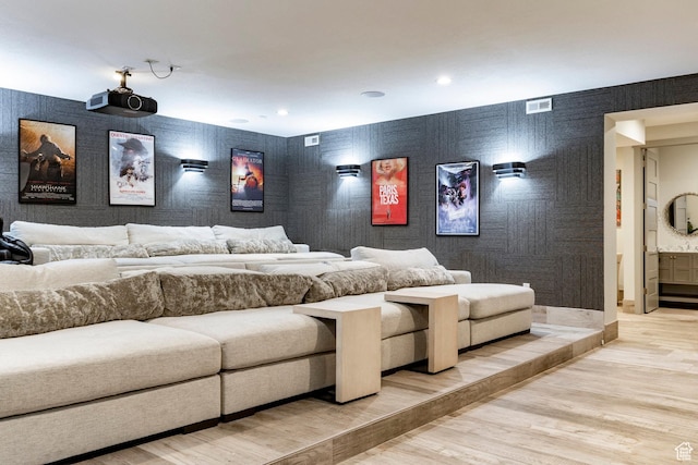 1621 E Box Elder Cir, Alpine, UT 84004 - home theater featuring wallpapered walls, wood finished floors, and recessed lighting