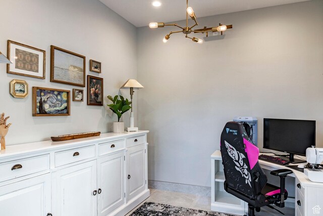 1621 E Box Elder Cir, Alpine, UT 84004 - office with baseboards and a chandelier