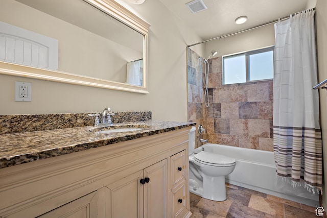 9096 N Canyon Rd, Cedar Hills, UT 84062 - full bath with vanity, shower / bath combination with curtain, and stone finish floors