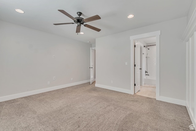 1602 S 790 W, Payson, UT 84651 - unfurnished bedroom with light carpet, recessed lighting, connected bathroom, and ceiling fan
