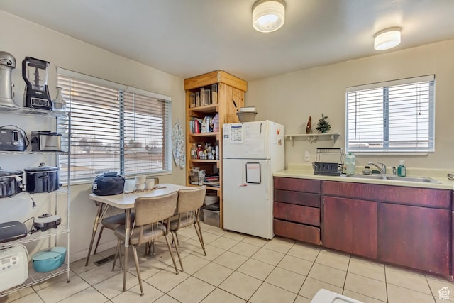41 S 200 E, Santaquin, UT 84655 - kitchen with freestanding refrigerator, open shelves, light countertops, and light tile patterned flooring