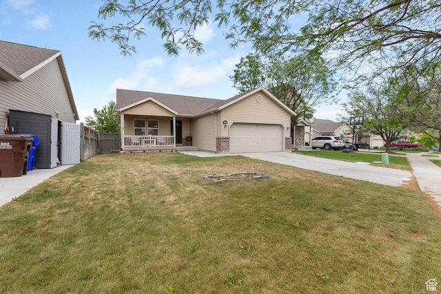 7114 N Ute Dr Unit 70, Eagle Mountain, UT 84005 - ranch-style home with covered porch, concrete driveway, a garage, brick siding, and a shingled roof