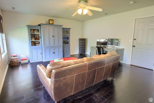 1657 N Lewis And Clark Dr, Centerville, UT 84014 - living area with dark wood-style floors and ceiling fan