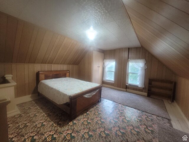279 E 50 N, Moroni, UT 84646 - bedroom featuring vaulted ceiling and wood walls